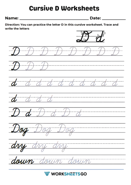 Cursive D Worksheets | WorksheetsGO