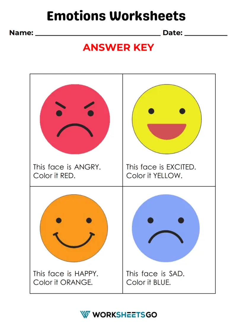 Emotions Worksheet Answer Key Emotions Worksheet Answer Key