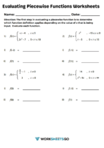 Evaluating Piecewise Functions Worksheets | WorksheetsGO