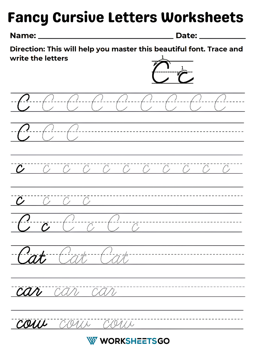 Fancy Cursive Letters C Worksheet