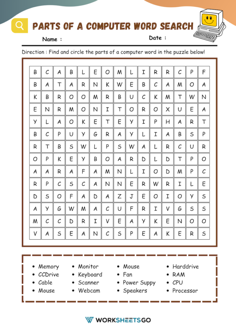 Parts Of A Computer Word Search Worksheets | WorksheetsGO