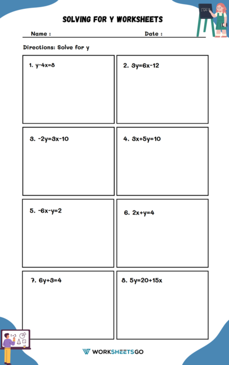 Solving For Y Worksheets