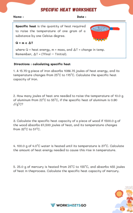 Specific Heat Worksheets