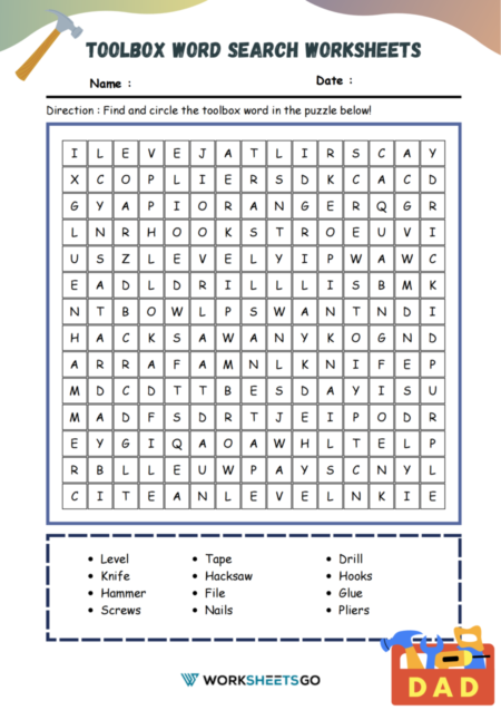 Toolbox Word Search Worksheets