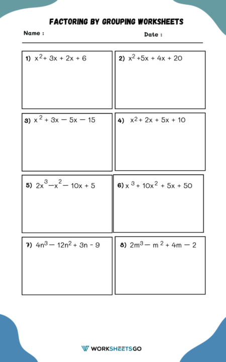 Factoring by Grouping Worksheets