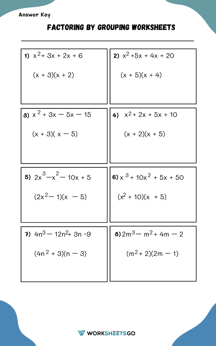 Factorisation By Grouping Worksheet
