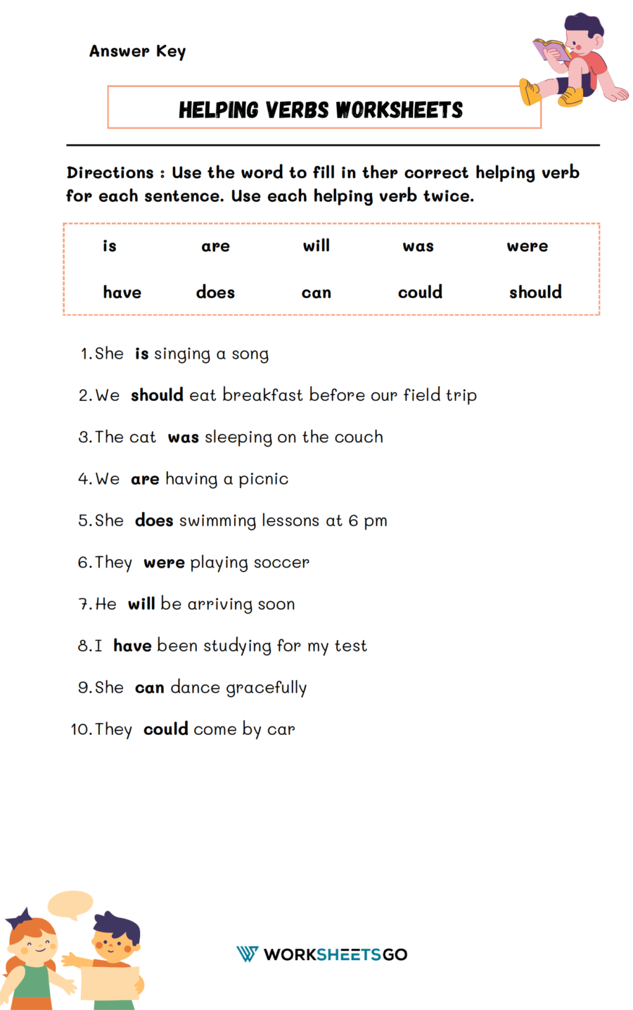 Helping Verbs Worksheet Answer Key