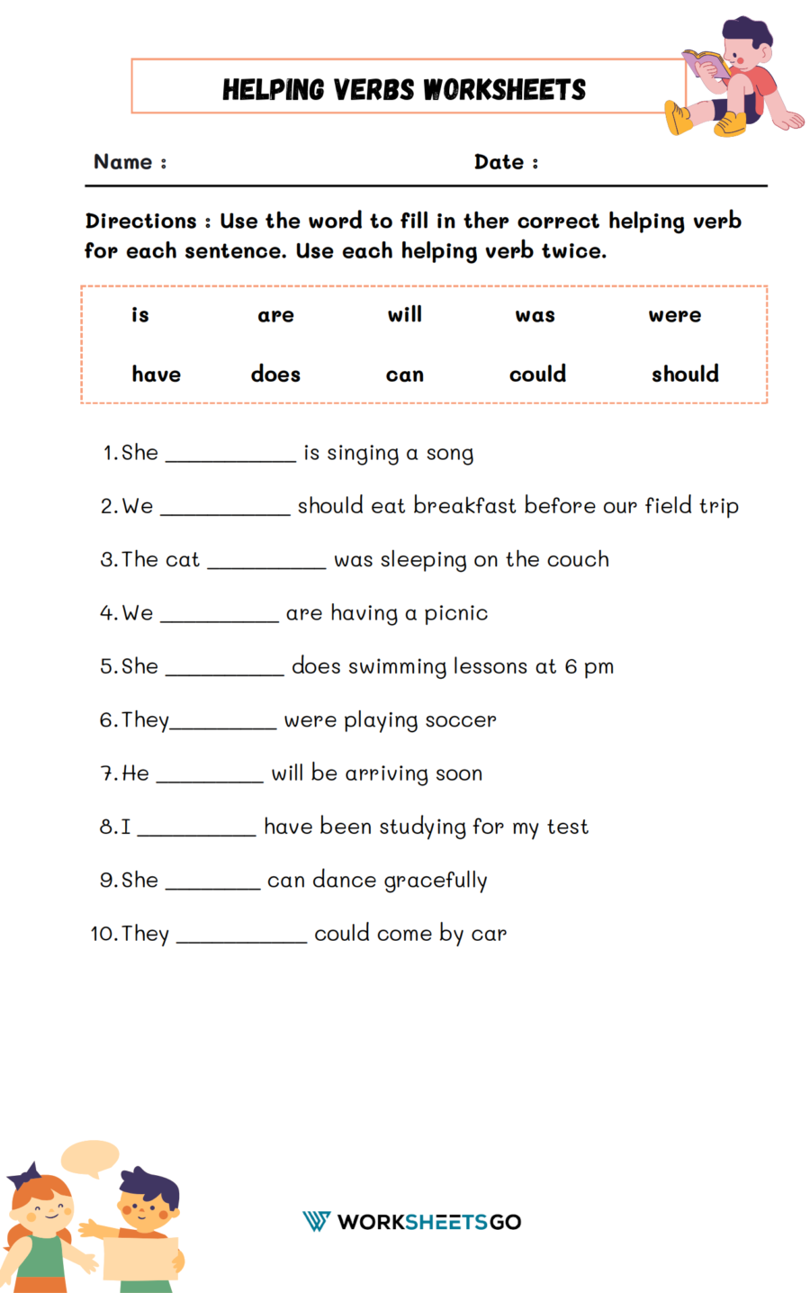Helping Verbs Worksheet Helping Verbs Worksheet