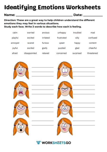 Identifying Emotions Worksheets