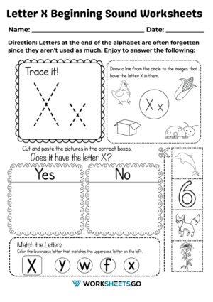 Letter X Beginning Sound Worksheets