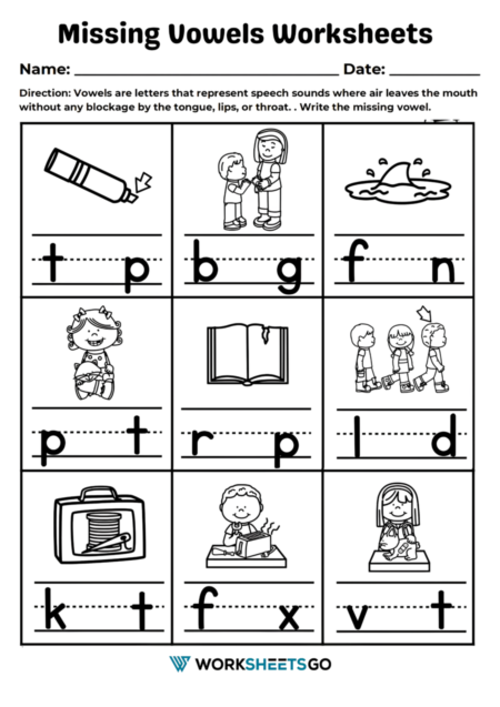 Missing Vowels Worksheets