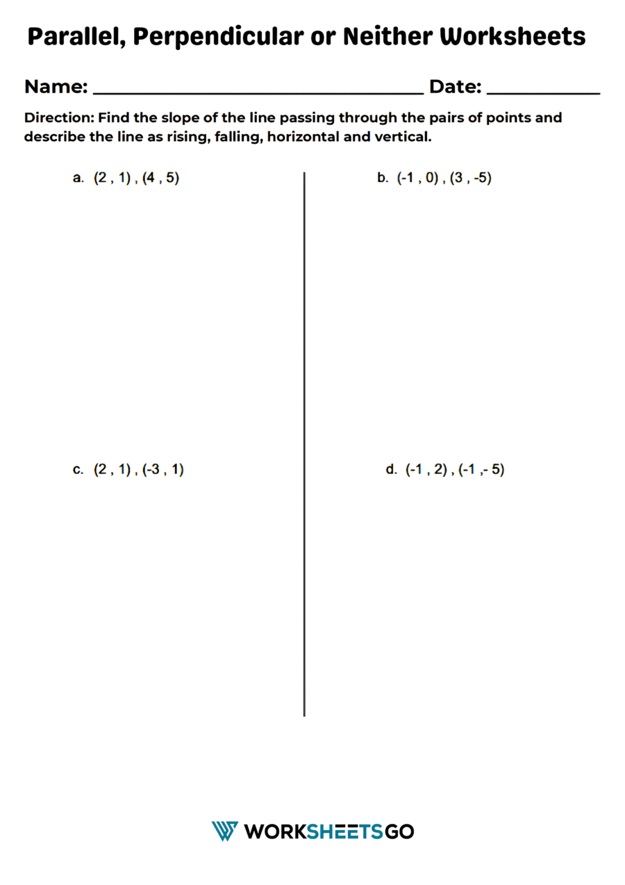 Parallel Perpendicular Or Neither Worksheet