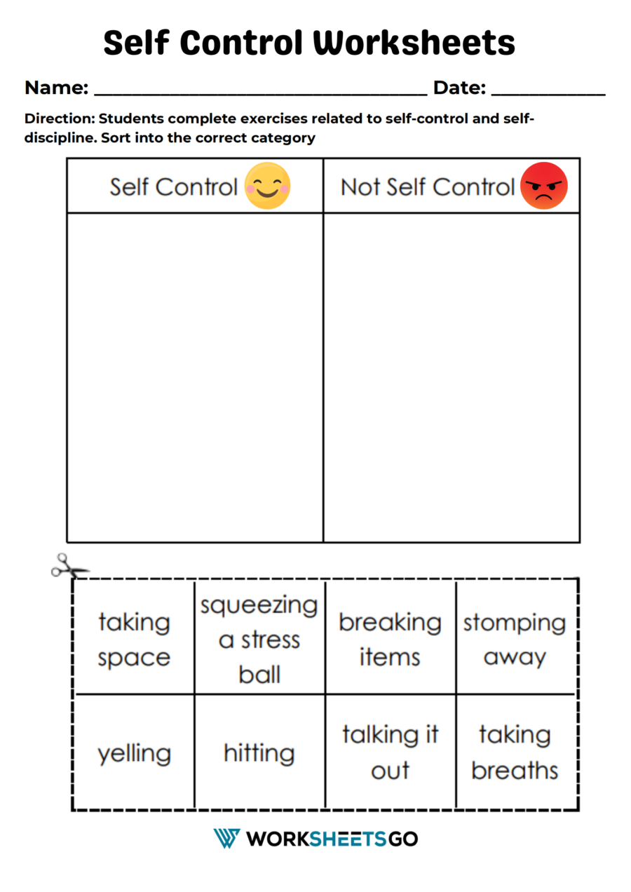 Self Control Worksheet