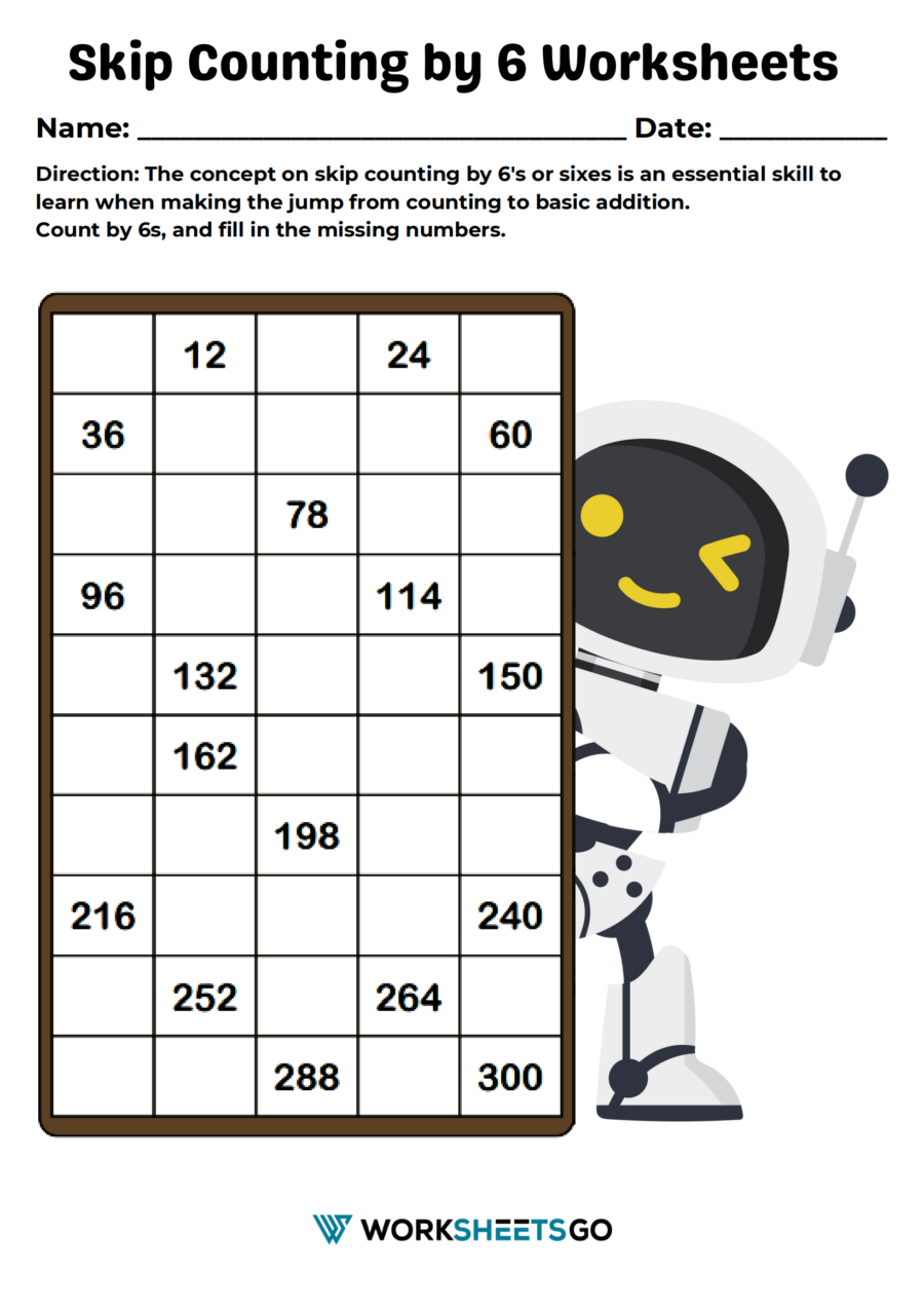 Skip Counting By 6 Worksheet Skip Counting By 6 Worksheet
