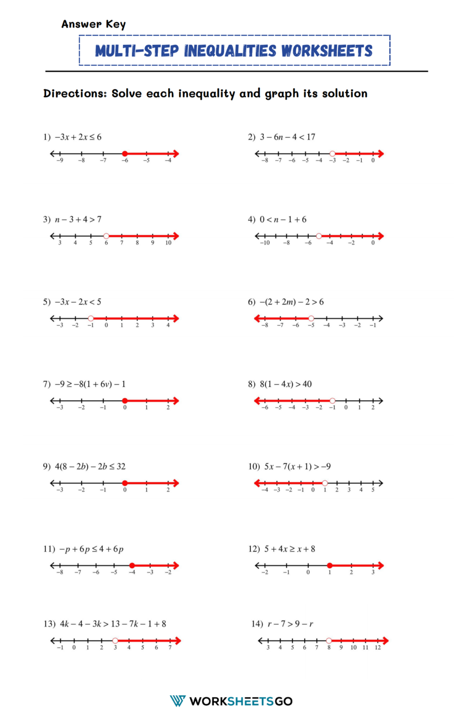 Multi Step Inequalities Worksheet Answer Key Multi Step Inequalities Worksheet Answer Key