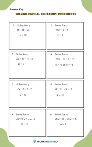 Solving Radical Equations Worksheets | WorksheetsGO
