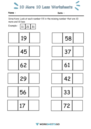 10 More 10 Less Worksheets