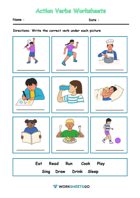 Action Verbs Worksheets