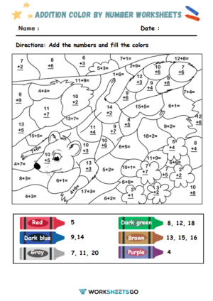 Addition Color By Number Worksheets