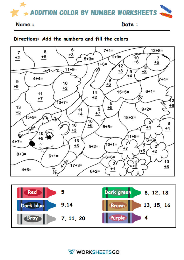 Addition Color By Number Worksheets WorksheetsGO