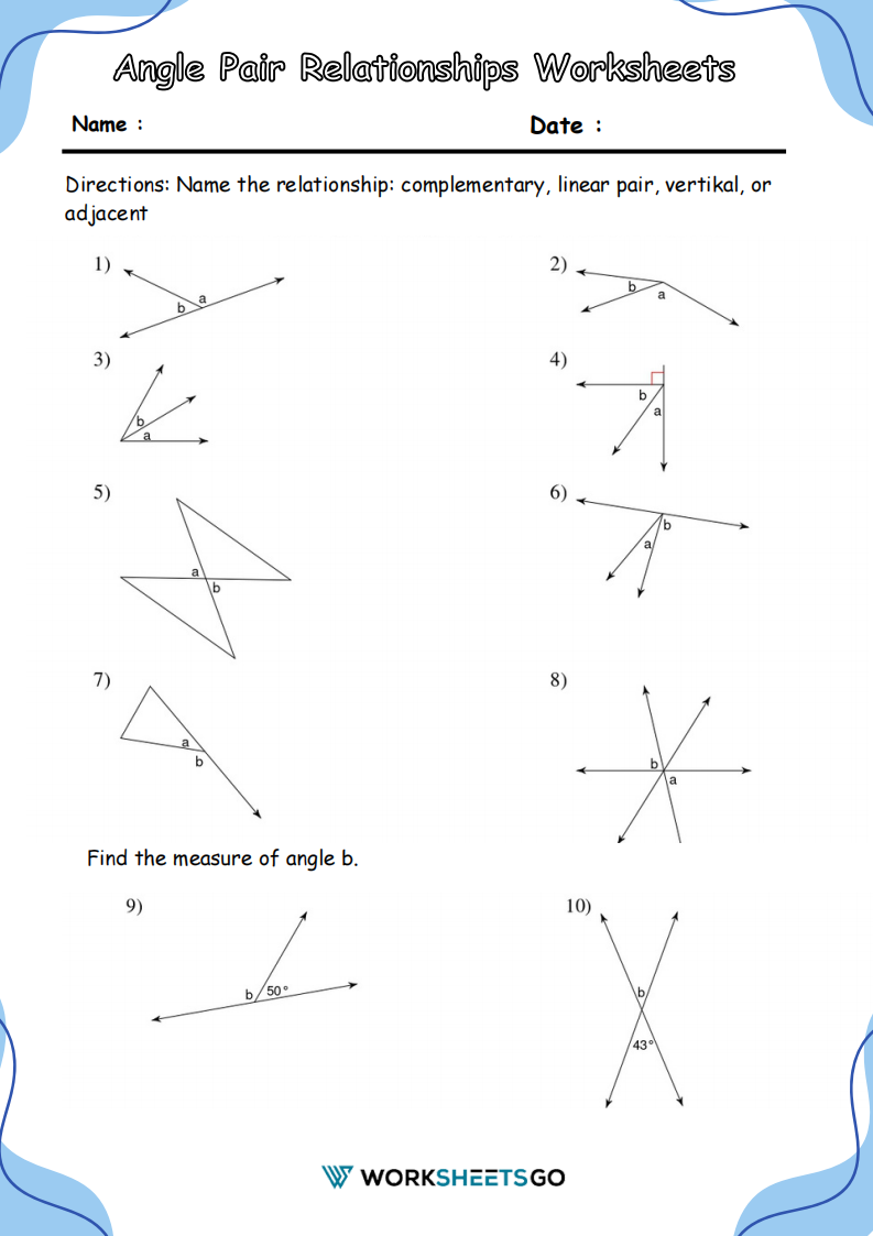 Angle Pair Relationships Worksheet Angle Pair Relationships Worksheet