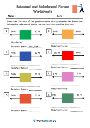 Balanced and Unbalanced Forces Worksheets