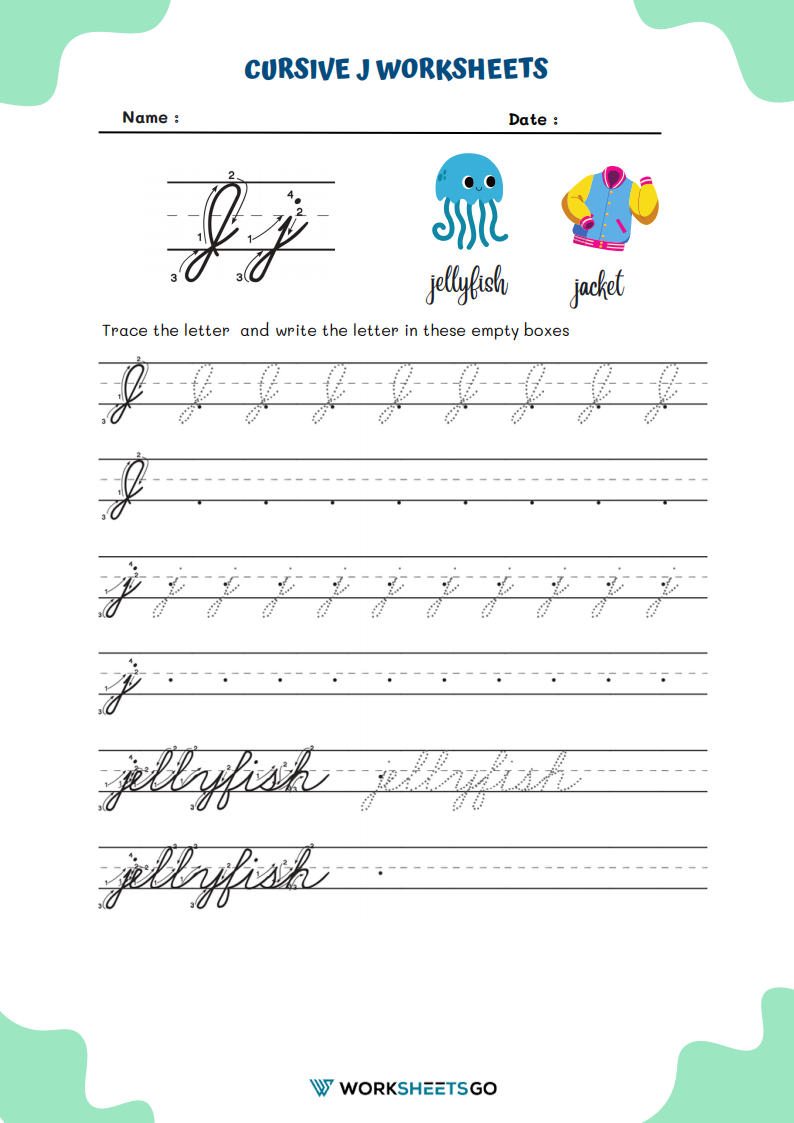 Cursive J Worksheet Cursive J Worksheet