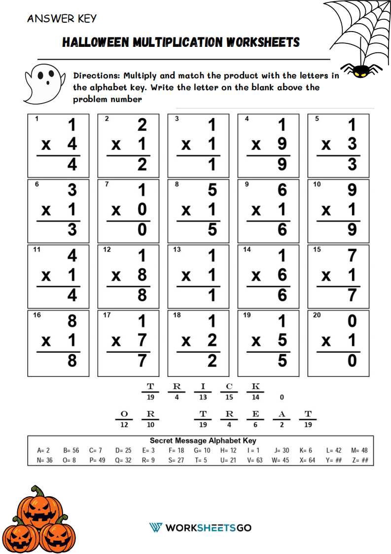 Halloween Multiplication Worksheet Answer Key Halloween Multiplication Worksheet Answer Key