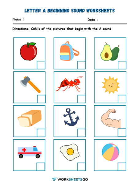 Letter A Beginning Sound Worksheets