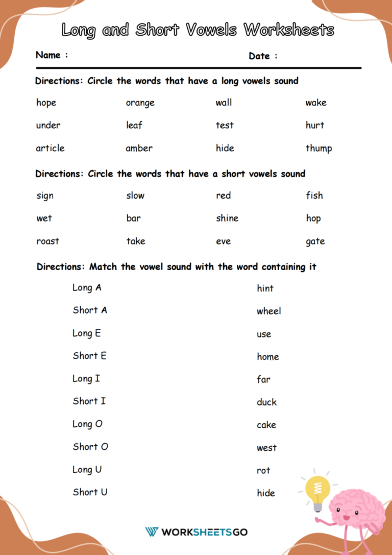 Long and Short Vowels Worksheets WorksheetsGO