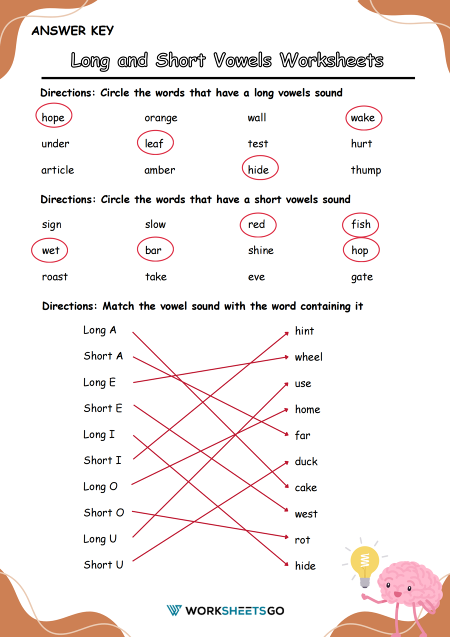 Long And Short Vowels Worksheet Answer Key