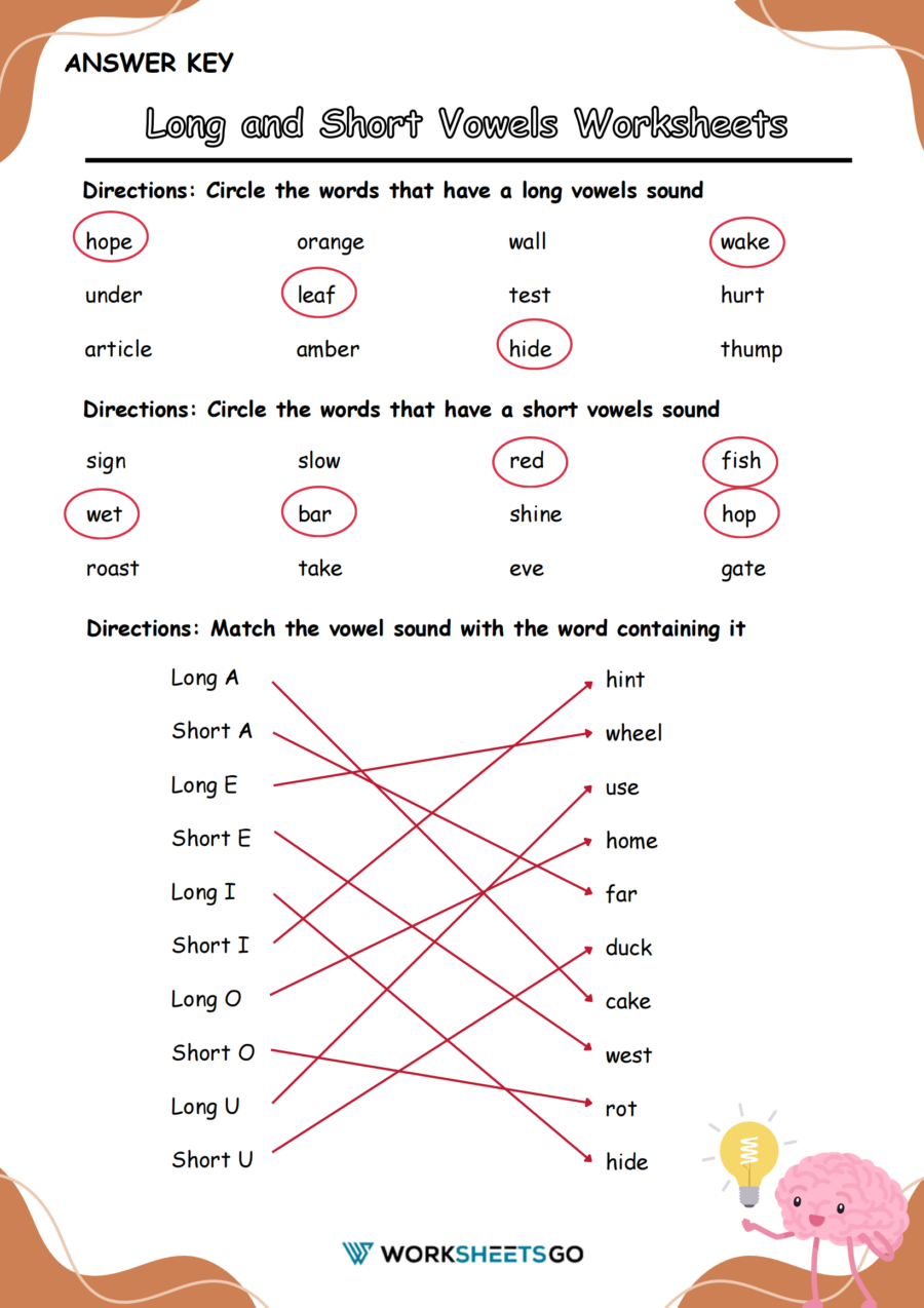 Long And Short Vowels Worksheet Answer Key Long And Short Vowels Worksheet Answer Key