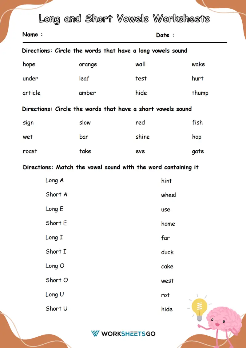 Long And Short Vowels Worksheet Long And Short Vowels Worksheet