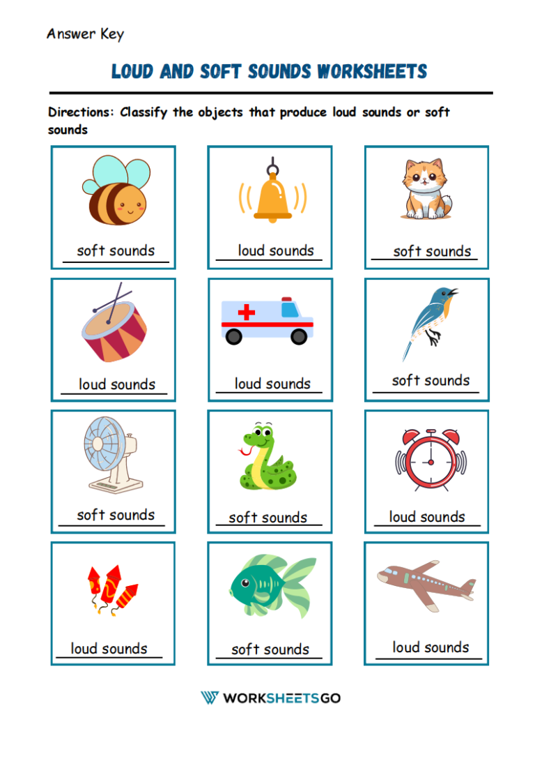 Loud and soft sounds worksheets worksheetsgo