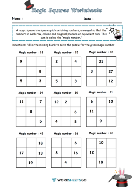Magic Squares Worksheets