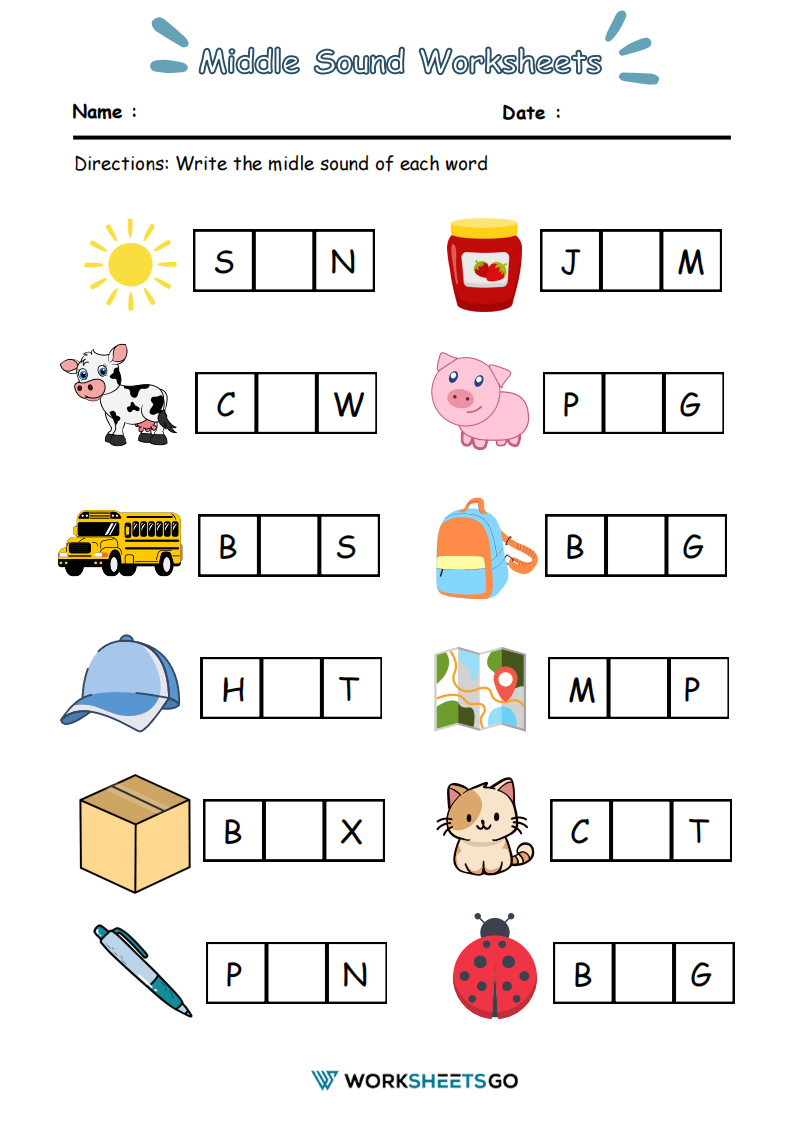 Middle Sound Worksheet Middle Sound Worksheet