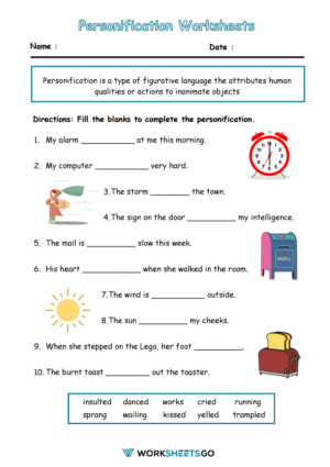 Personification Worksheets