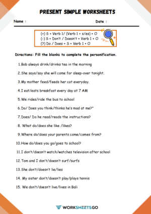 Present Simple Worksheets