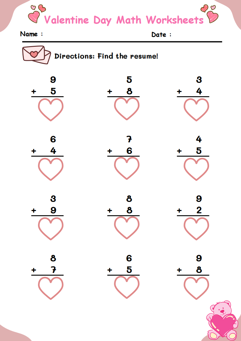 Valentine Day Math Worksheet Valentine Day Math Worksheet
