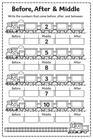 Number Order Fun: Before & After Up to 10 for Nursery Kids Worksheets