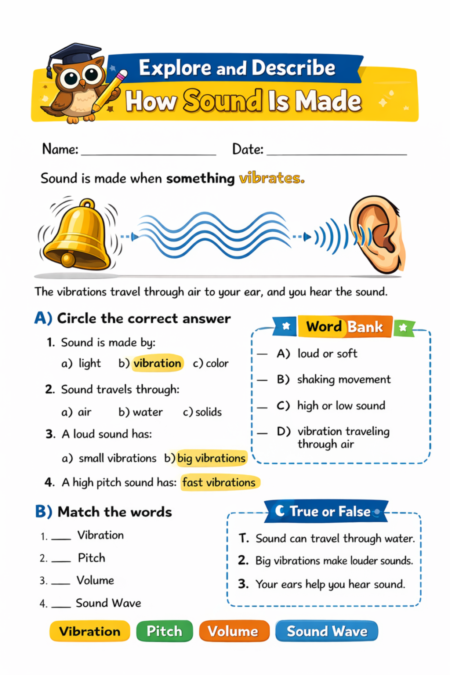 How Sound Is Made Worksheets + Quick Experiment