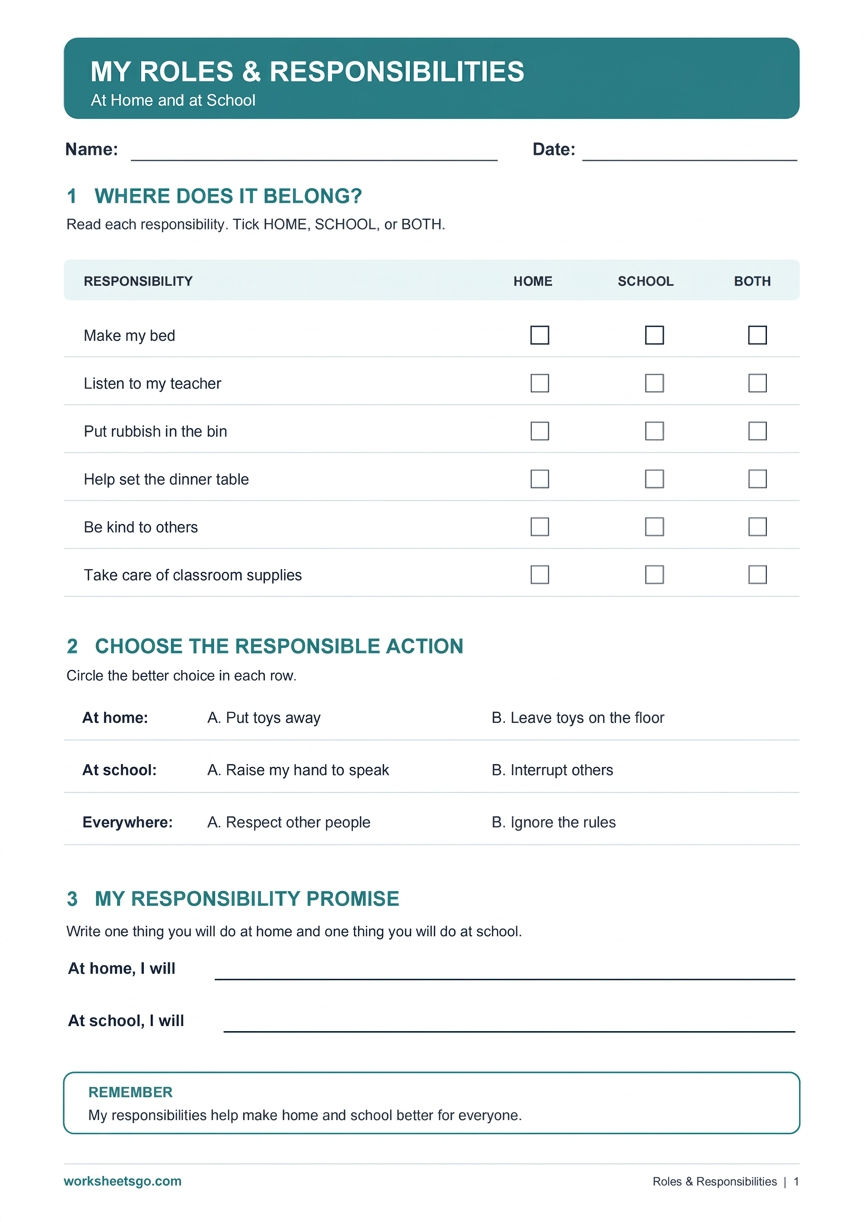 Children Roles Responsibilities Worksheets 01 Children Roles Responsibilities Worksheets 01